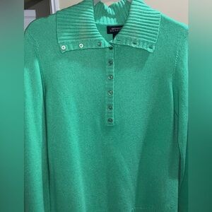 Jones New York Green Ribbed Collar Button-Front 100% Cashmere Sweater